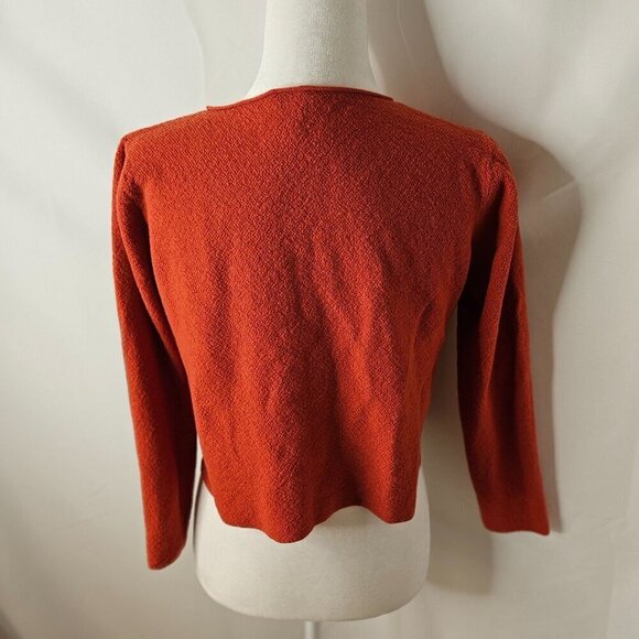 Eileen Fisher Petite Large 100% Italian Wool Sweater Crop Length Rust Orange - Picture 3 of 8